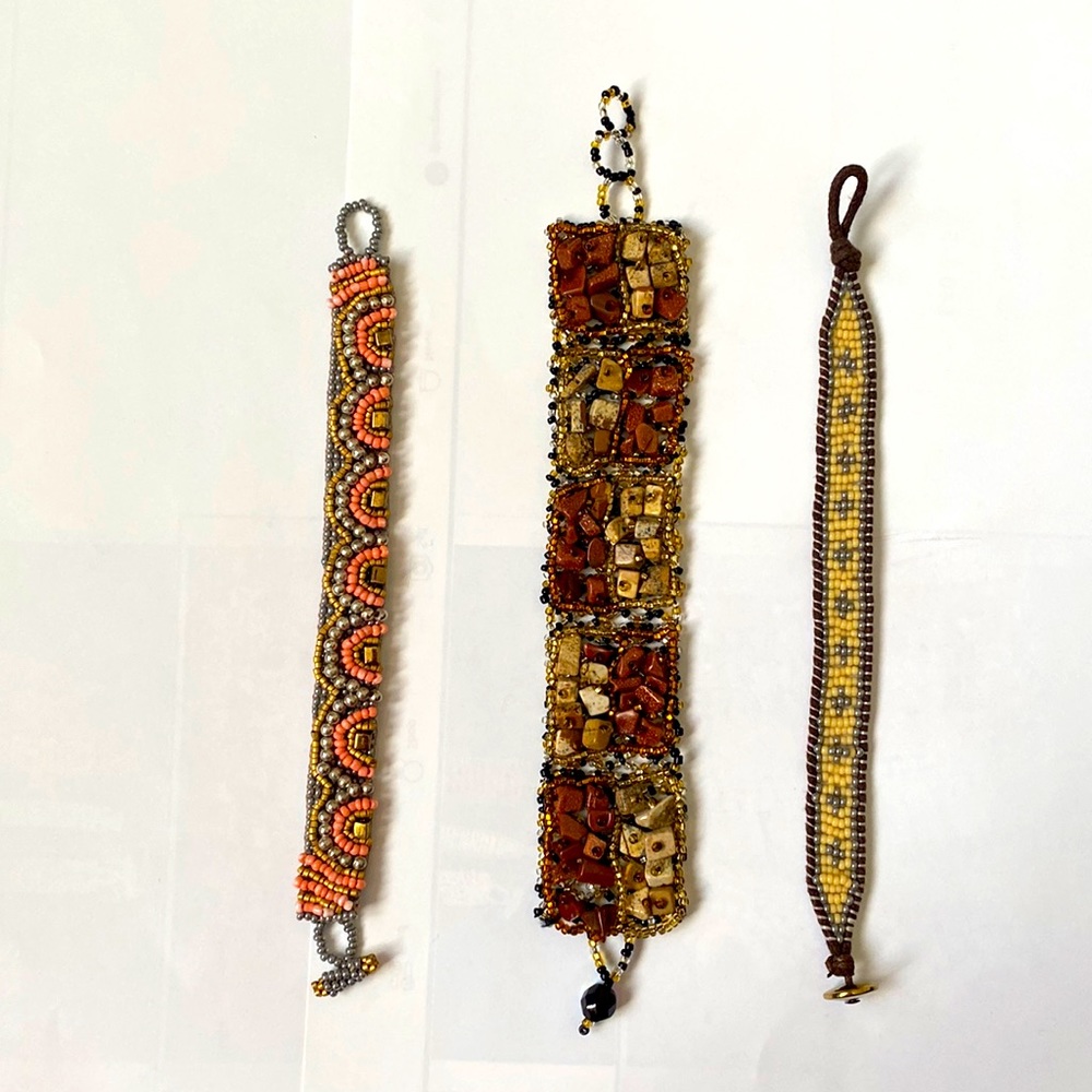 Set of 3 hand beaded bracelets with toggle clasps